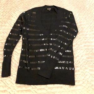 Express black sequin striped sweater L